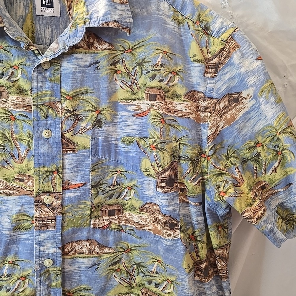 Vtg Gap Men's Y2K Hawaiian Island Native Palm Trees Short Sleeve Shirt Sz L - Picture 3 of 16